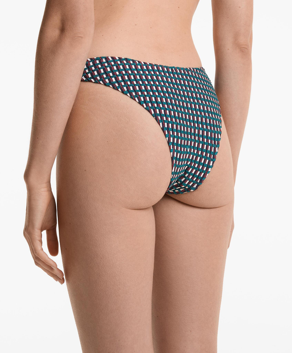 OYSHO Трёхцветные жаккардовые плавки-бикини средней длины с U-образным вырезом, зеленый