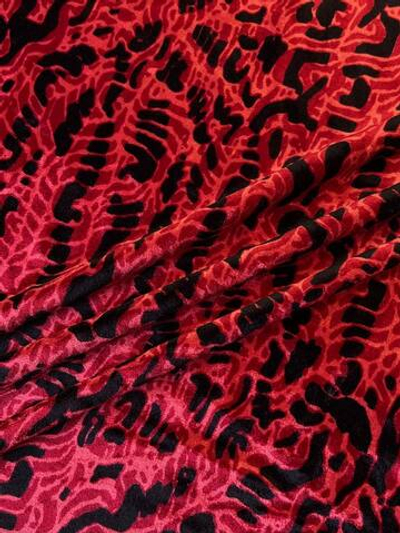 Шелк с вискозой красный в абстрактный рисунок
