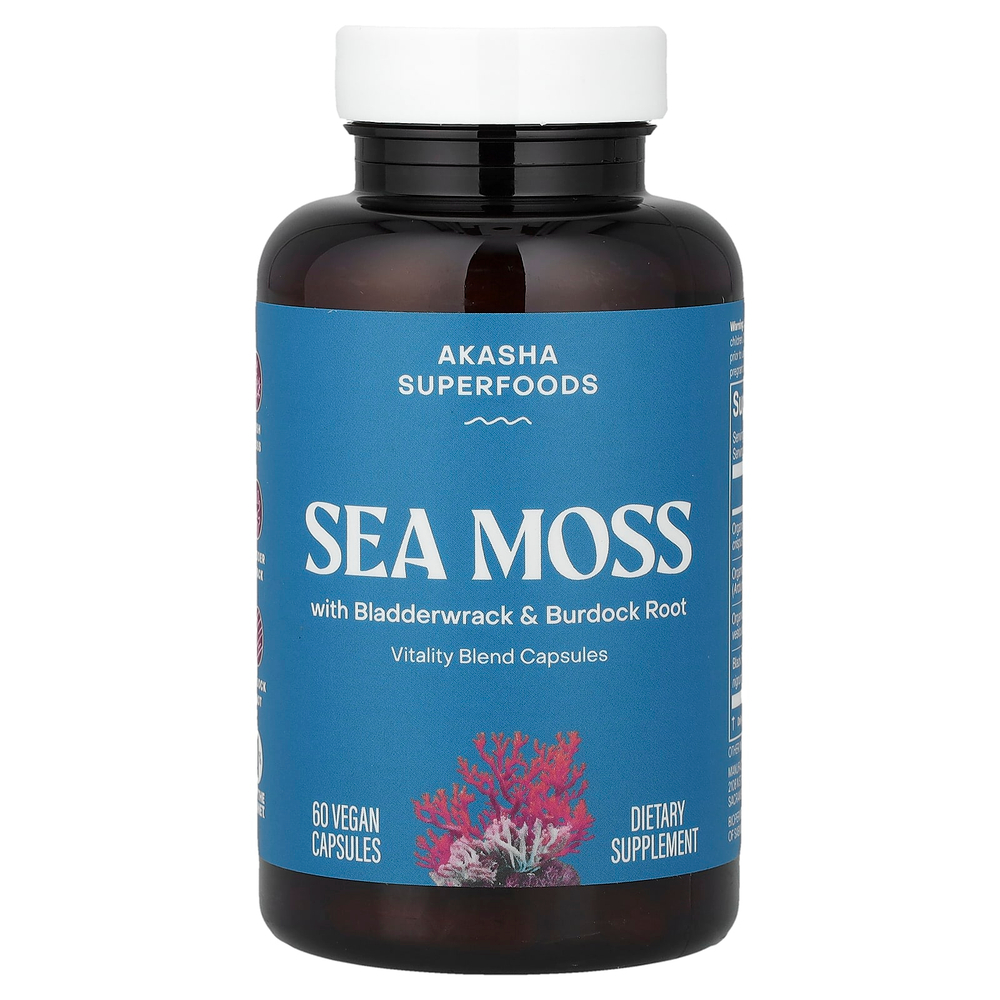 Akasha Superfoods, морской мох, 60 веганских капсул