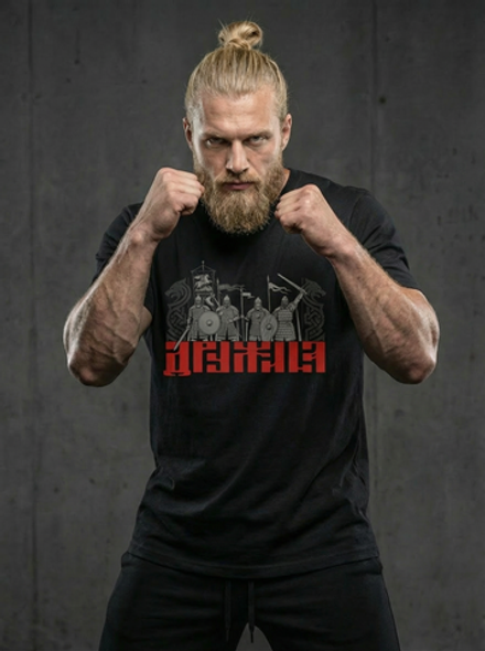 Футболка спортивная хлопковая мужская черная LEGENDA Дружина красная