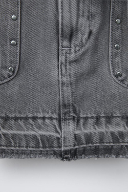 ZARA ДЖИНСОВАЯ ЮБКА С ЗАКЛЕПКАМИ, ТЕМНО-СЕРЫЙ