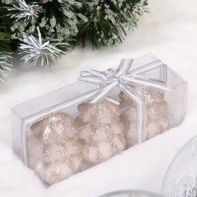 Свечи новогодние «Ёлочка» 13*4,5*4,5 см (набор 3 шт), Шампань