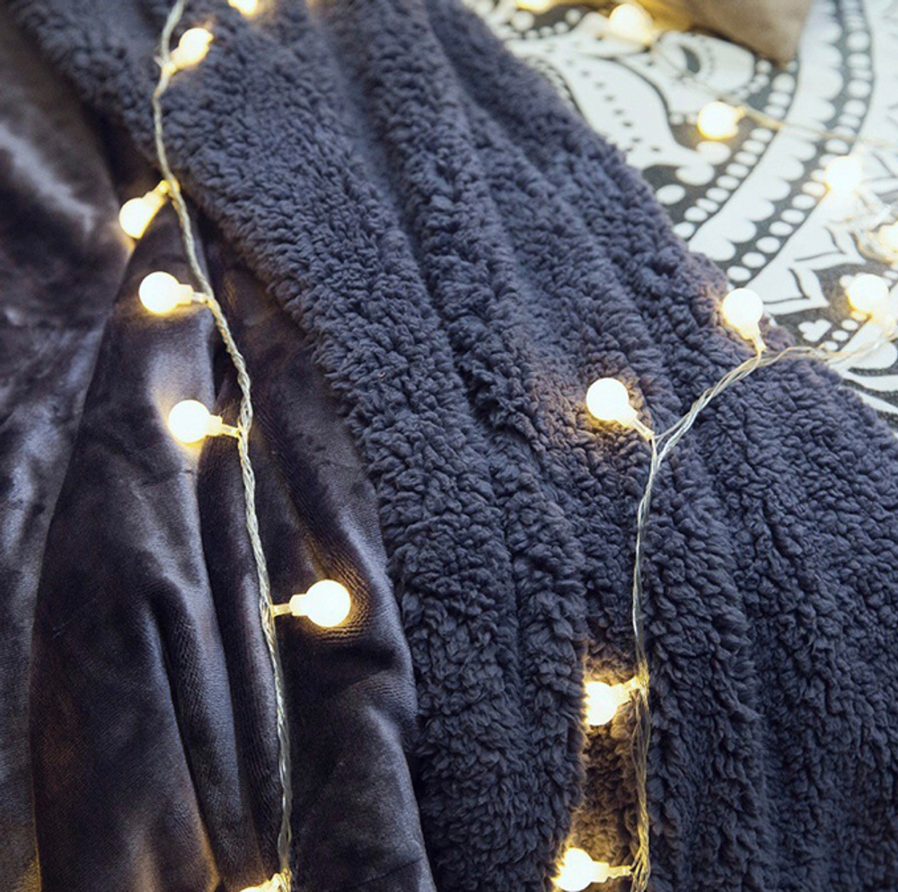 Плед двуспалка Серый Барашка Велюр-Плюш 200х220