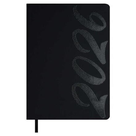 Ежедневник дат. 2026г А5 176л., кожзам, тв.пер. "Софт-тач черный" глиттер, ляссе