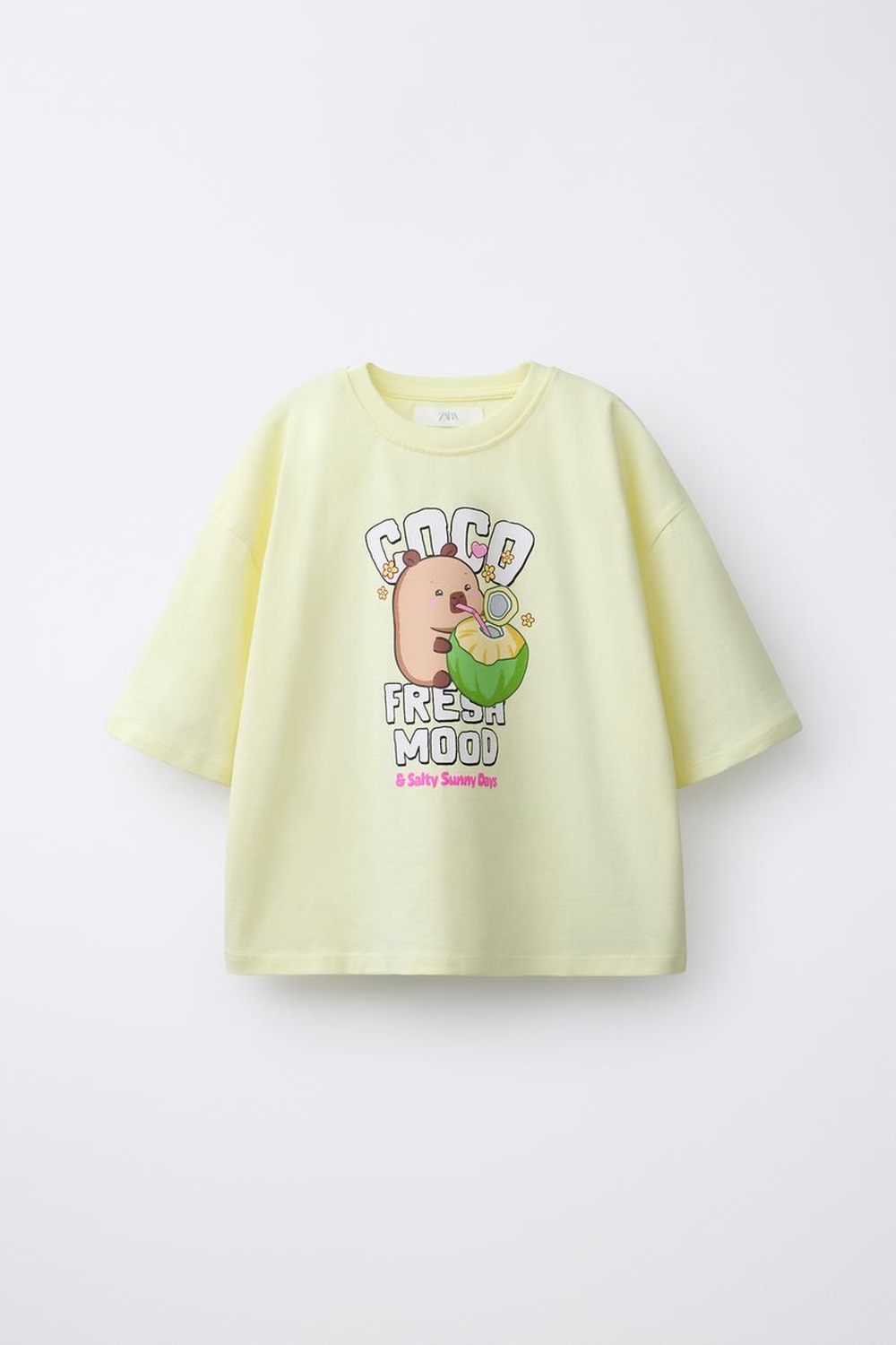 ZARA ФУТБОЛКА С ПРИНТОМ CAPIBARA CAPYFUN ©, ЛАЙМОВЫЙ