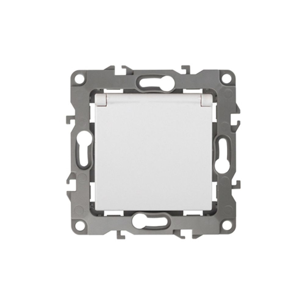 12-2103-01 ЭРА Розетка 2P+E Schuko со шторками с крышкой, 16A-250В, IP20, Эра12, белый