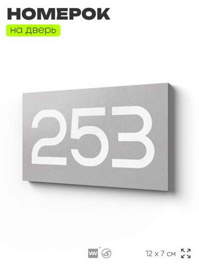 Номер на дверь 253, табличка на дверь для офиса, квартиры, кабинета, аудитории, склада, серая 120х70 мм, Айдентика Технолоджи