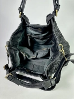 Женская плетеная сумка из натуральной винтажной кожи черного цвета