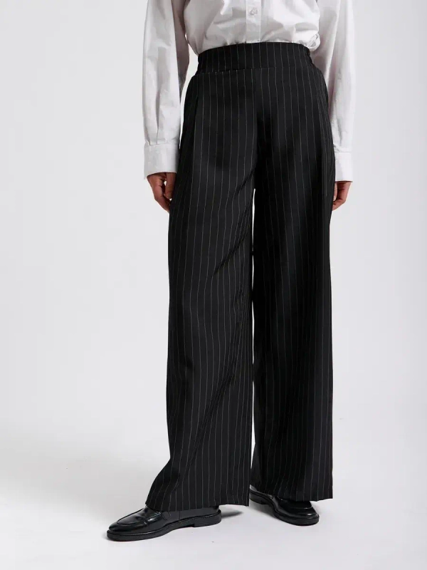 Брюки палаццо на резинке осенние черный