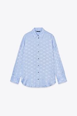 ZARA ЖАККАРДОВАЯ РУБАШКА СВОБОДНОГО КРОЯ, НЕБЕСНО-ГОЛУБОЙ