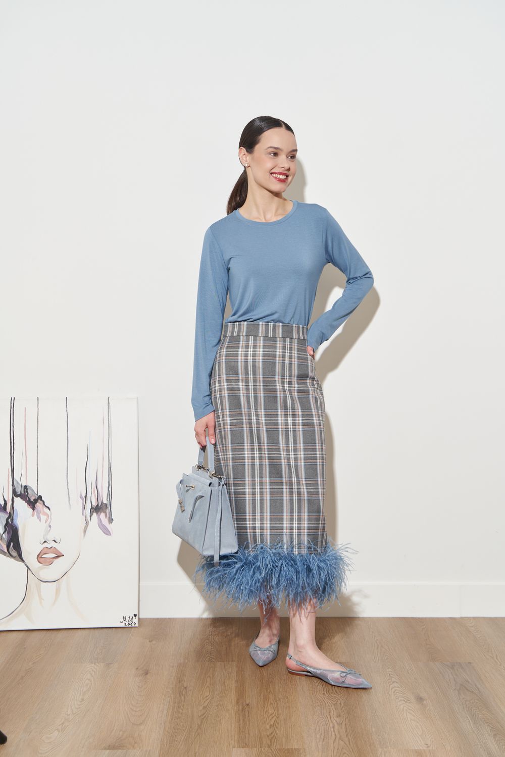 ЮБКА С ПЕРЬЯМИ СЕРЫЙ|БЕЖЕВЫЙ|ГОЛУБОЙ