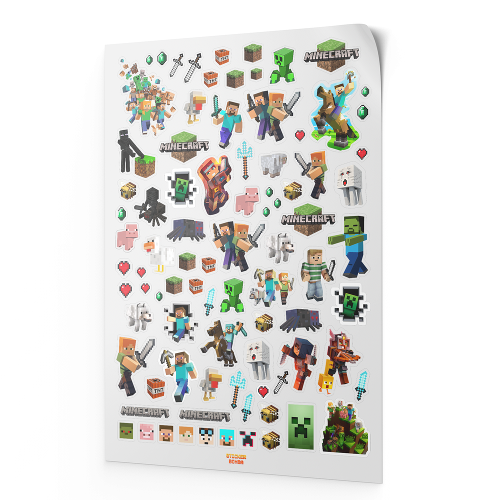 Стикерпак Minecraft, наклейки Майнкрафт для стикербомбинга, большой набор, STICKER BOMBA