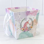 Коробка Ваза для цветов 14.5х14.5х15 см "Единорог" с ручками (Белый)