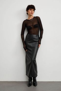 Лонгслив из сетки с втачным рукавом черного цвета