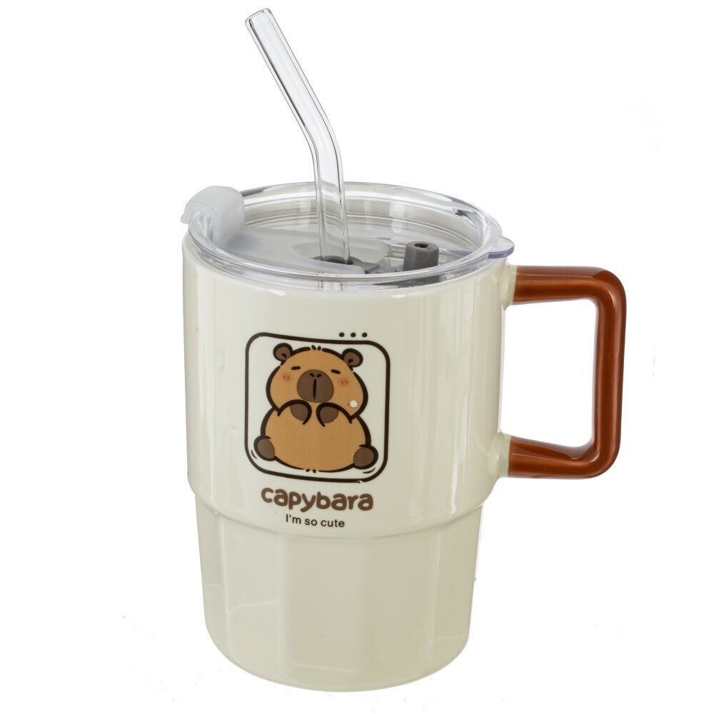 GAEM Кружка с крышкой и трубочкой, 440 мл, L11,5 W8,5 H12,5 см, 4в.