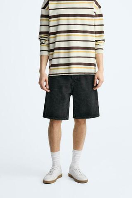ZARA ШОРТЫ STRAIGHT FIT DENIM, УГОЛЬНЫЙ