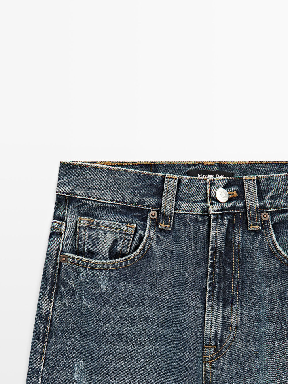 Massimo Dutti Джинсы с высокой талией и широкими штанинами, средне-синий