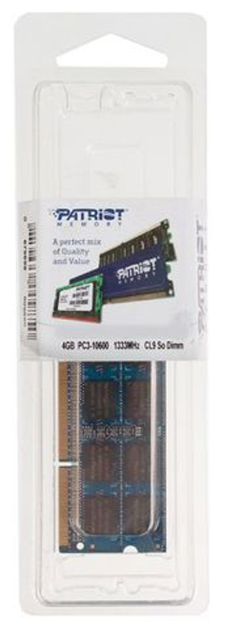 Память DDR3 4Gb 1333MHz Patriot PSD34G13332S RTL PC3-10600 SO-DIMM 204-pin