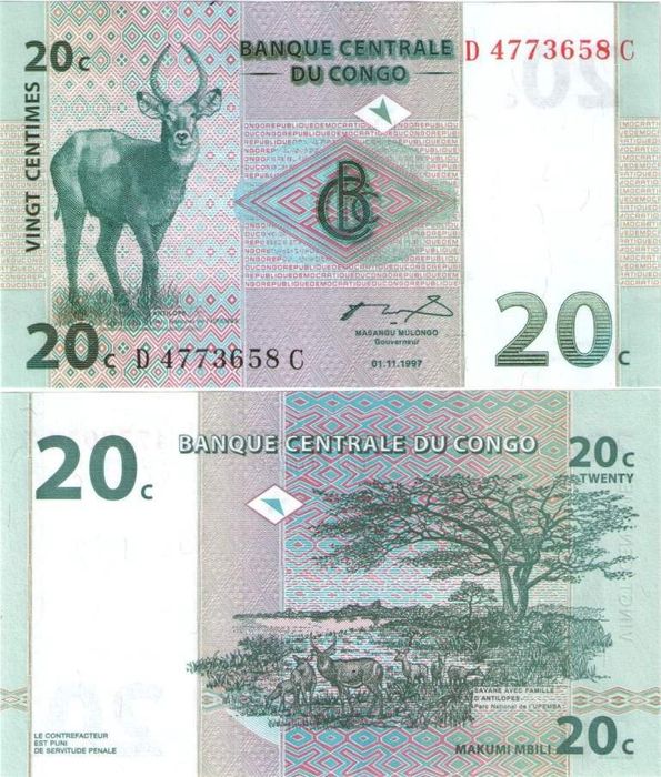 20 сантим 1997 Конго, неправильное хранение