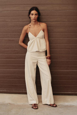 ZARA ДЖИНСЫ Z1975 WIDE LEG С ВЫСОКОЙ ПОСАДКОЙ И БУСИНАМИ, ЭКРЮ