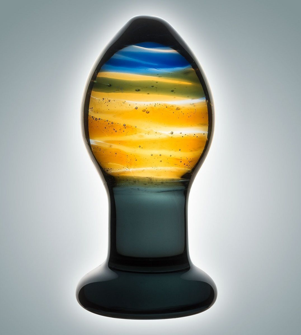 Красивая стеклянная пробка с цветными разводами - 9 см. (Цвет: разноцветный)