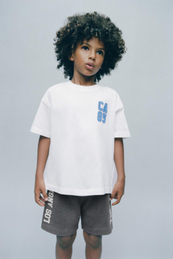 ZARA ФУТБОЛКА С НАДПИСЬЮ, БЕЛЫЙ