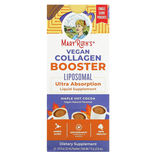 MaryRuth's, Vegan Collagen Booster, липосомальный стимулятор выработки коллагена, с кленовым сиропом и горячим какао, 14 пакетиков по 15 мл (0,5 жидк. унции)