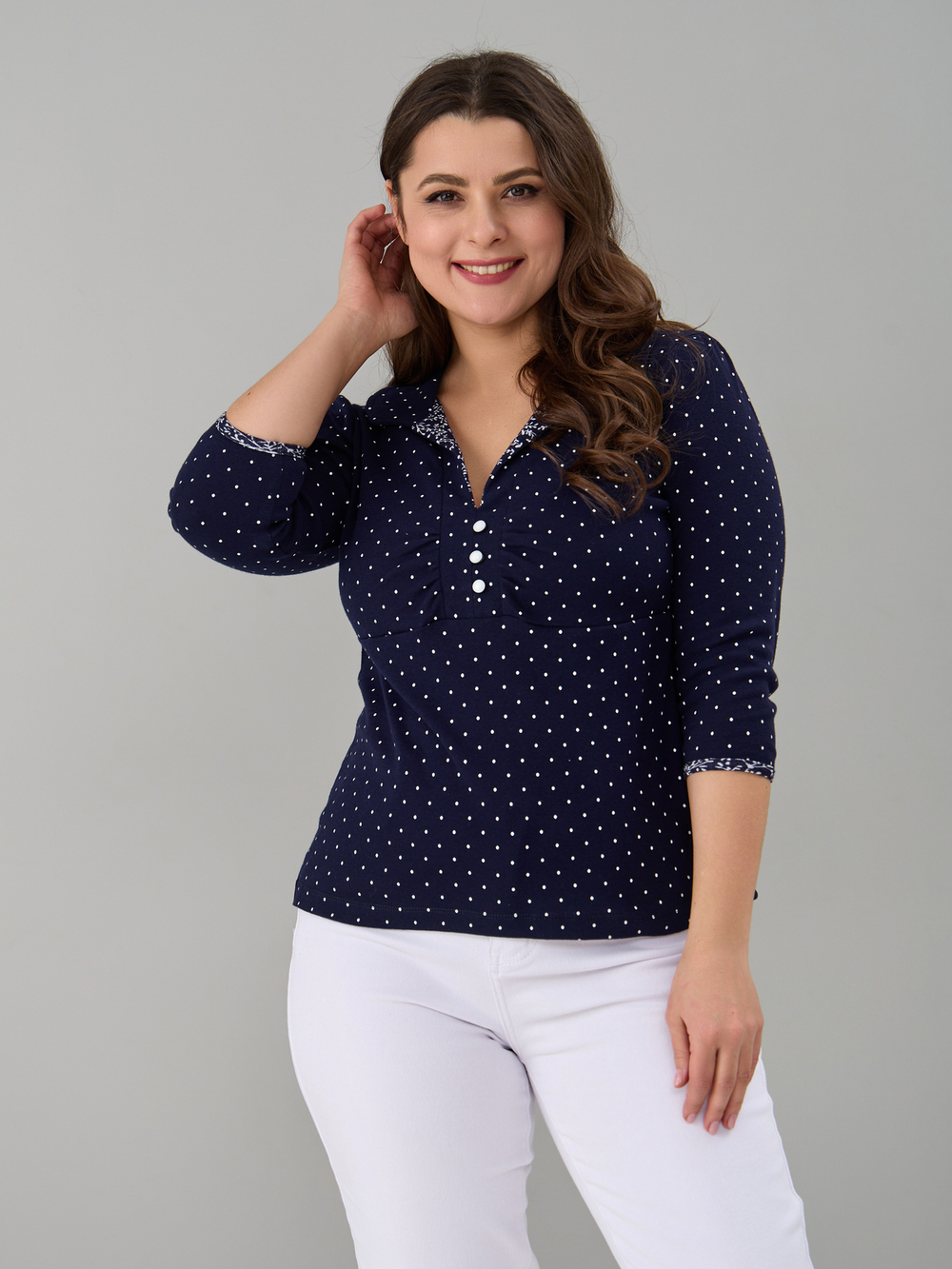 Блузка БЛ-015/синийгорошек-веточки