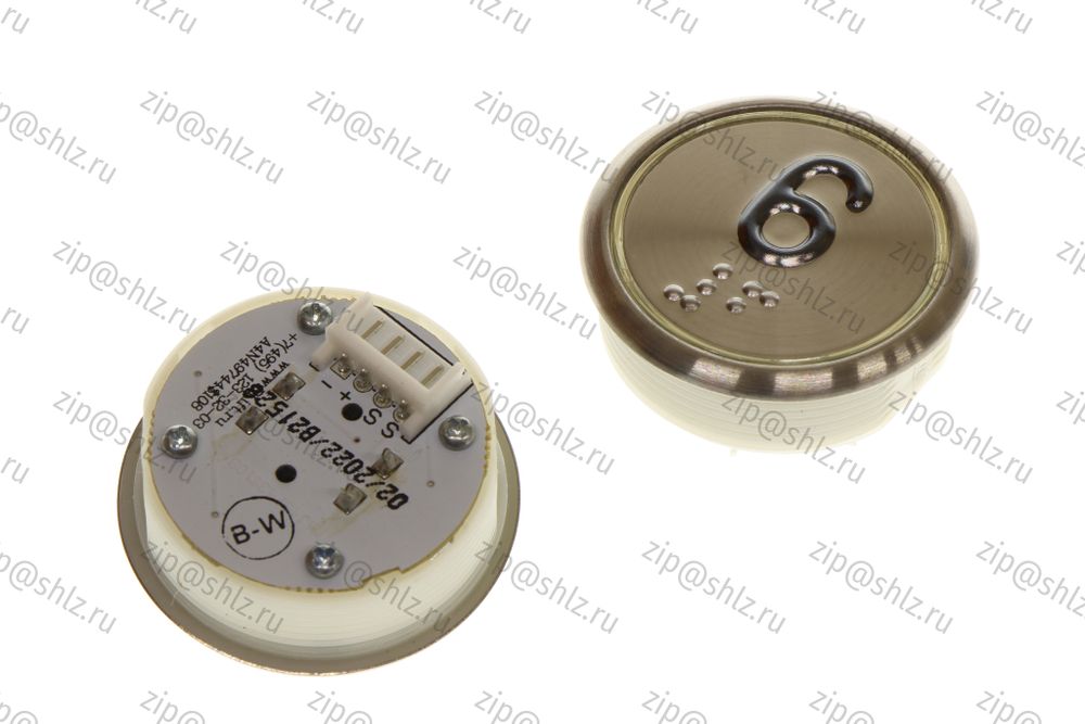 Кнопка (кнопочный модуль) BBP-R331-CMPLT-S-W-06-C &quot;6 этаж&quot;, круглая, статическая белая подсветка, Брайль.