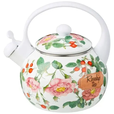 ЧАЙНИК AGNESS ЭМАЛИРОВАННЫЙ СО СВИСТКОМ СЕРИЯ ШИПОВНИК, 2,2Л, ИНДУКЦИОННОЕ ДНО