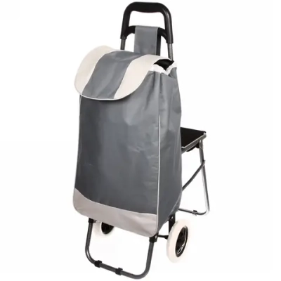 Тележка хозяйственная с сумкой и откидным стулом (88*34*53см, колеса 16см) цветная 008A