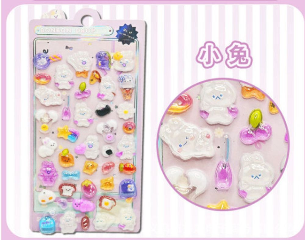 Наклейки объемные эпоксидная смола 20*10 см Мультяшный Зайчик (202251660)