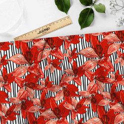 Ткань оксфорд 600 красные тюльпаны в полоску