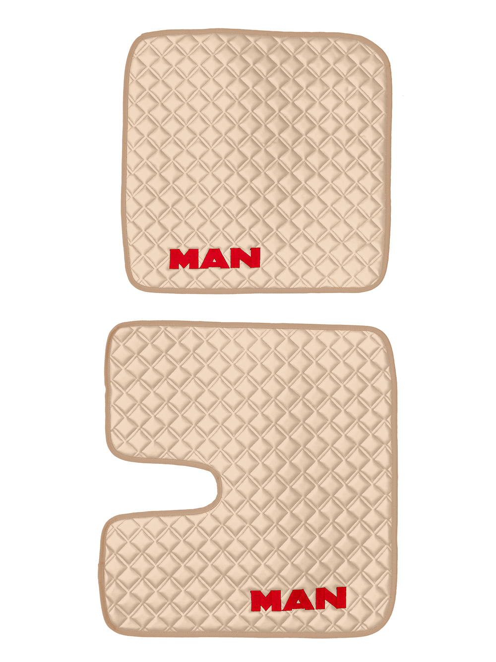 Ковры MAN TGX с 1-м ящиком (механика) (экокожа, бежевый, бежевый кант, красная вышивка)