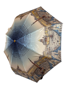 Зонт женский складной супер-автомат "ФОТОСАТИН", расцветка - города  ("Три слона" - арт. L3830)