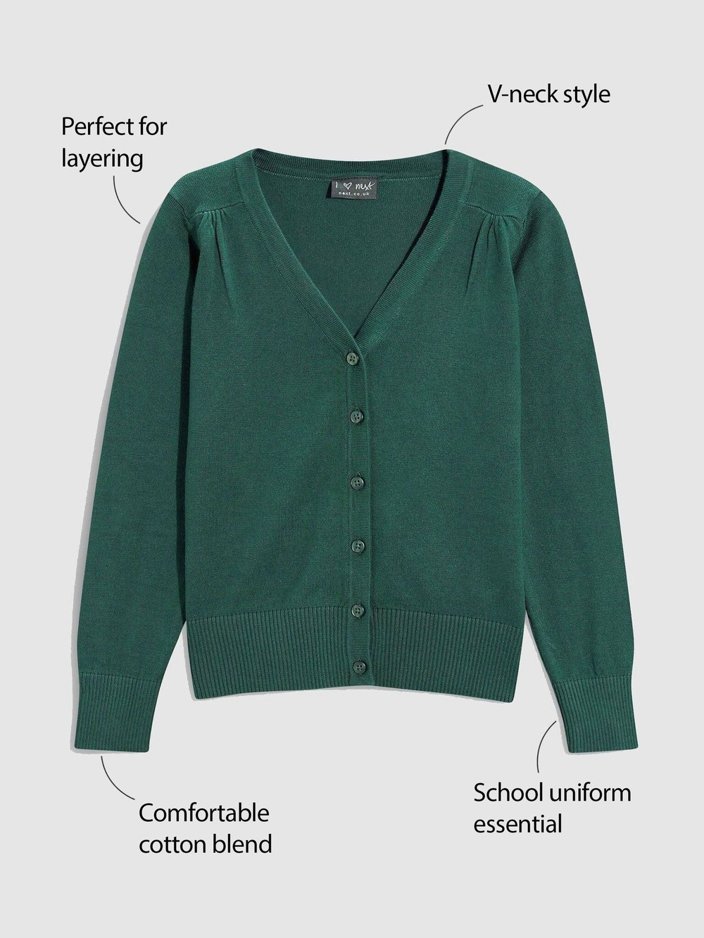 Кардиган школьный для девочки Next 363-482, Темно-зеленый