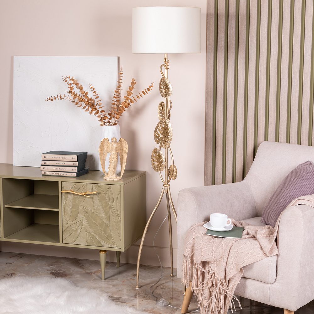 Светильник напольный торшер Monstera Deliciosa (Монстера) с абажуром Винтаж-2 Айвори