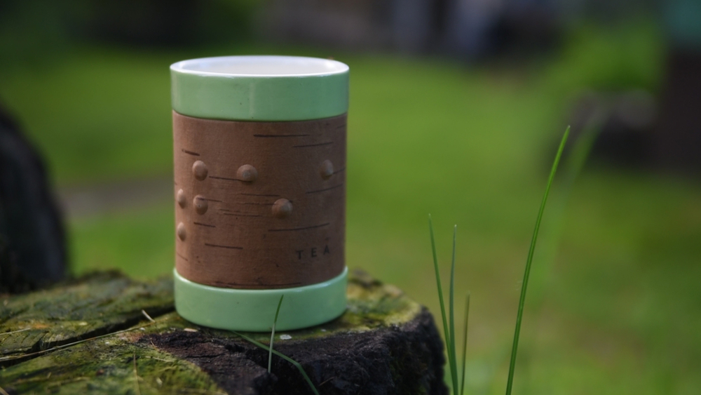 Кружка большая фарфоровая без ручки с берестой. Коллекция Dots (Пупырышки или Точки)