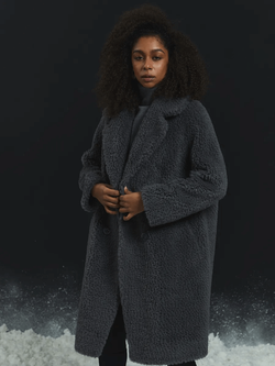 Шуба женская чебурашка тедди экомех, графитовая, SilverFox (арт. 1188-101)