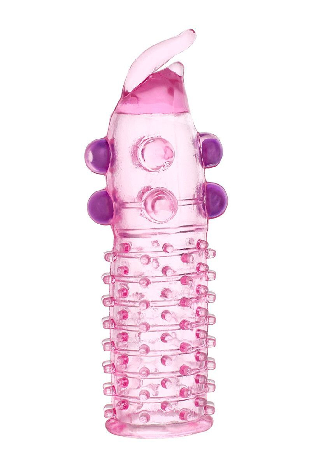 Гелевая розовая насадка с шариками, шипами и усиком - 11 см.