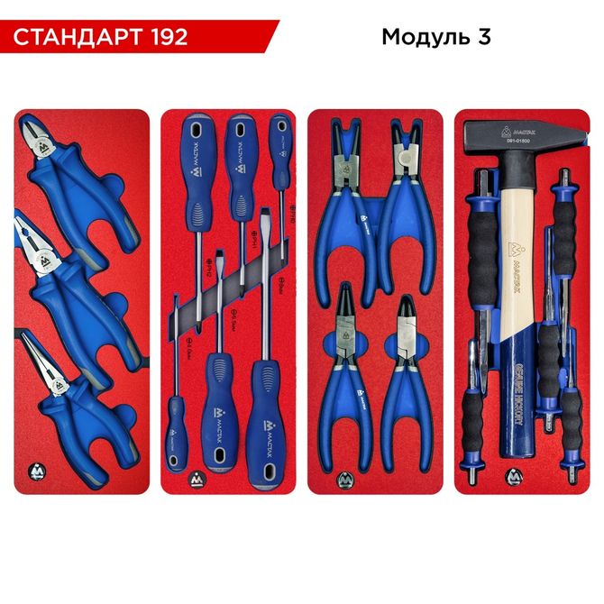 МАСТАК (5-00192) Набор инструментов "СТАНДАРТ 192" для тележки, 10 ложементов, 192 предмета