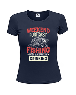 Футболка про рыбалку Weekend Fishing женская приталенная темно-синяя