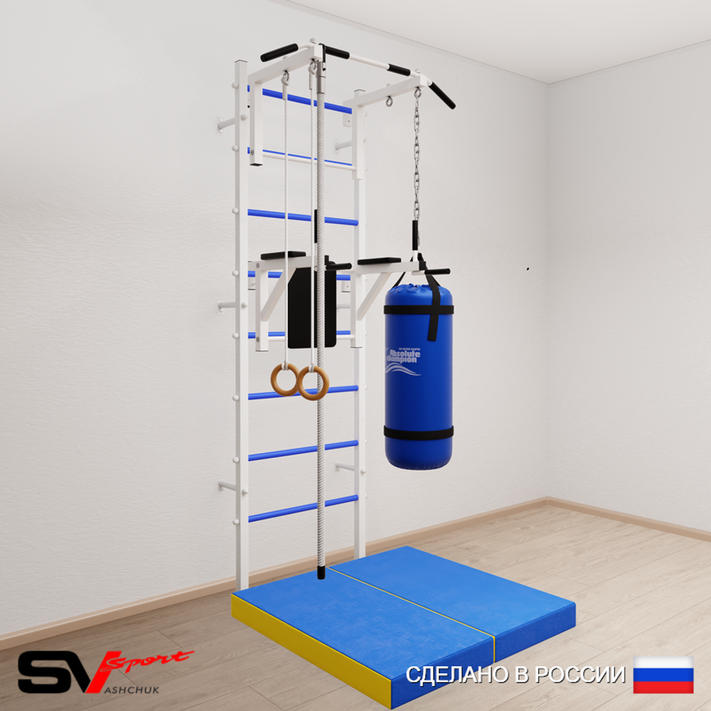 Шведская стенка Sv Sport 5746 (Турник стандарт/Брусья/Канат/Кольца/Цепь/Мешок 22кг/Мат 1м)
