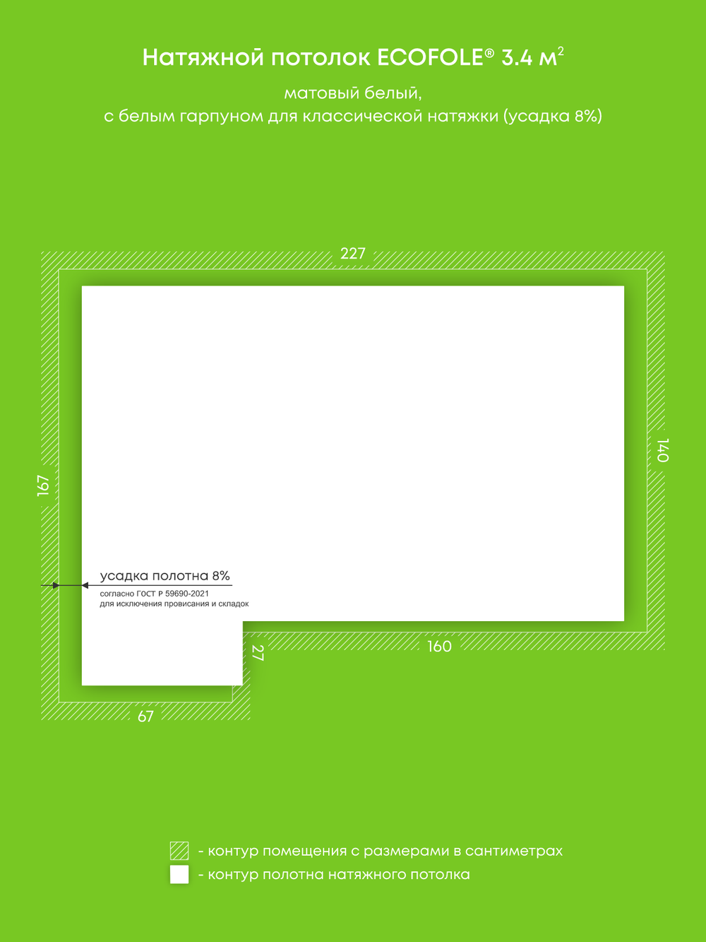 Матовый натяжной потолок 3.4 м2