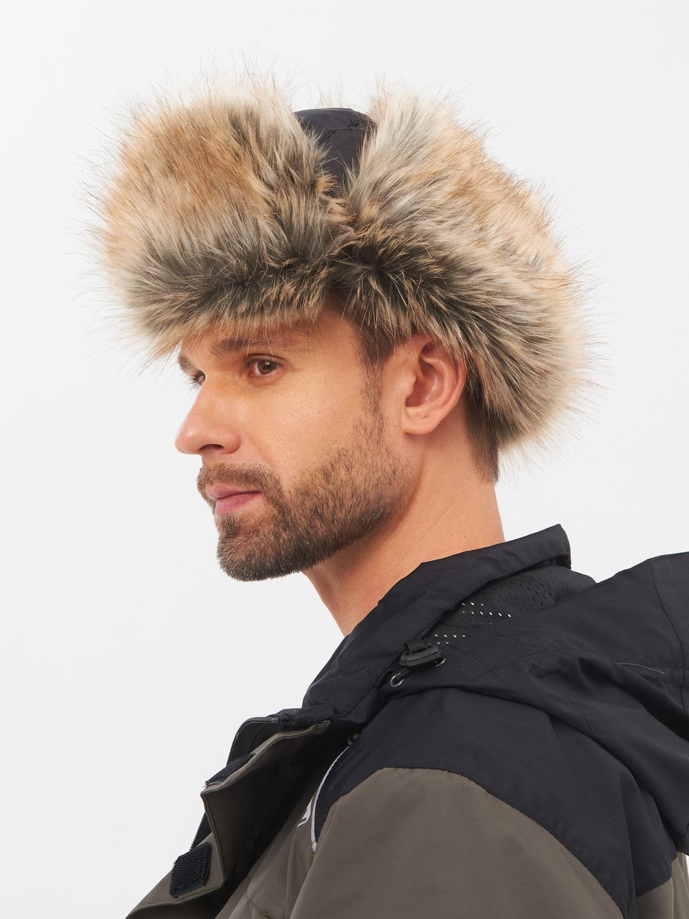 Шапка ушанка с маской Евро Енот ткань Taslan цвет Чёрный