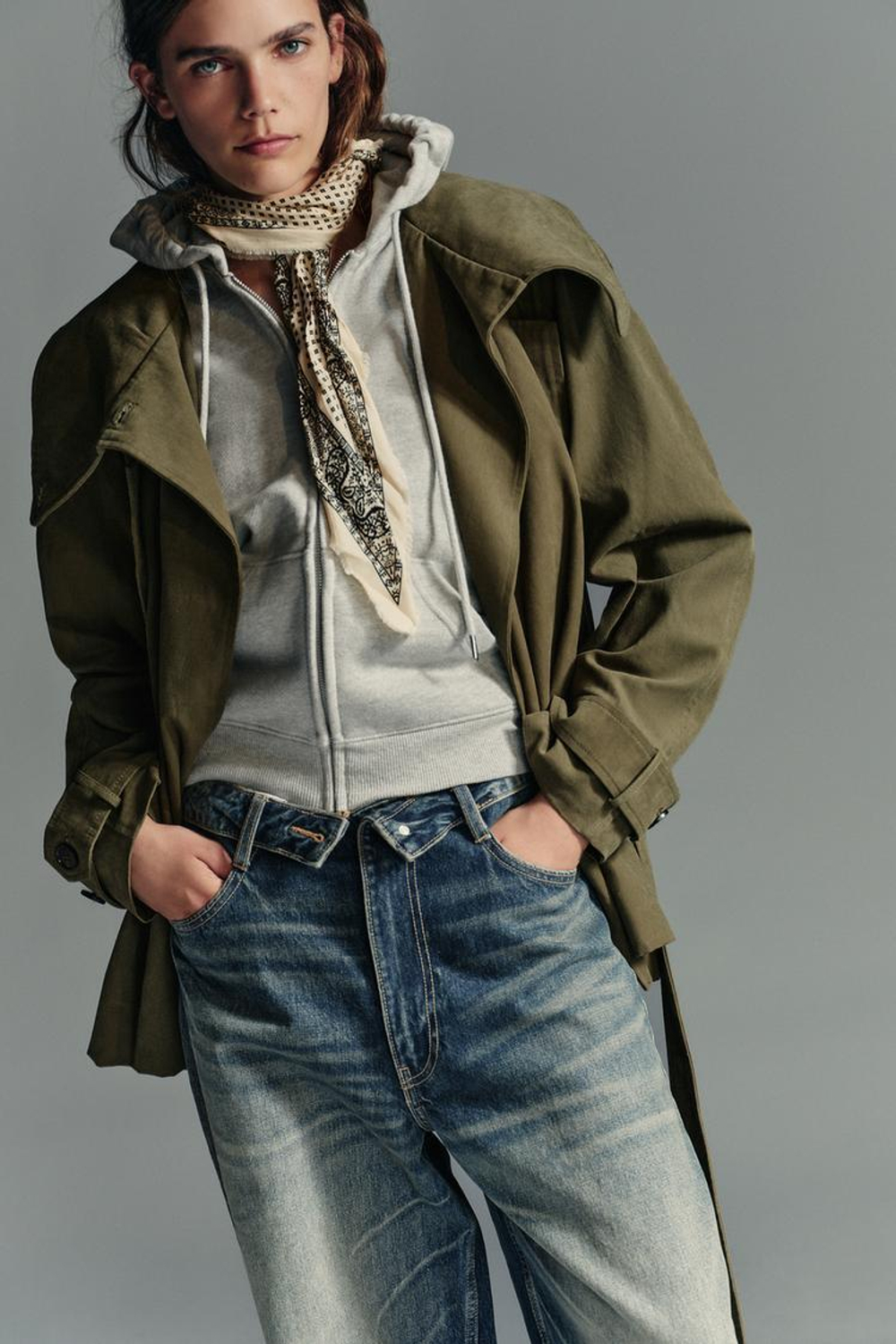 ZARA БАНДАНА САТИНОВАЯ С ПРИНТОМ, ЭКРЮ