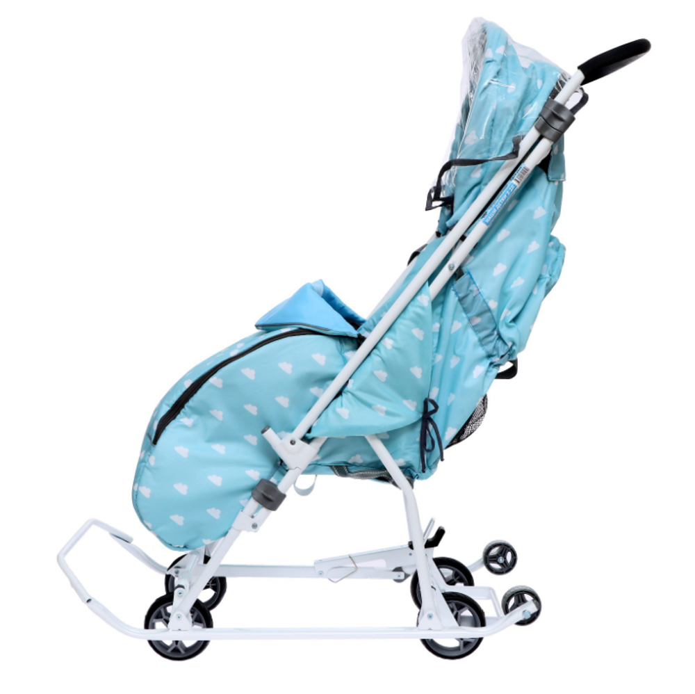 Санки-коляска «Наши детки 3-1К», принт с облачками, цвет голубой