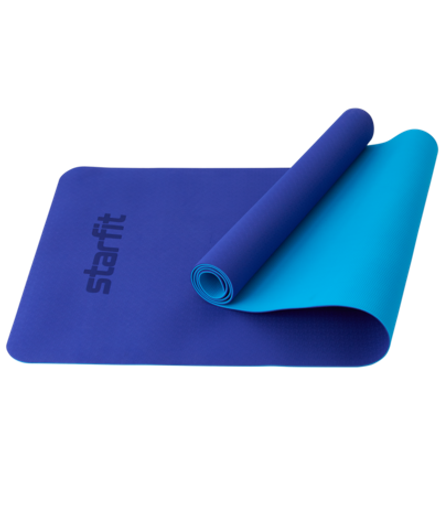 Коврик для йоги и фитнеса FM-201, TPE, 183x61x0,4 см, темно-синий/синий