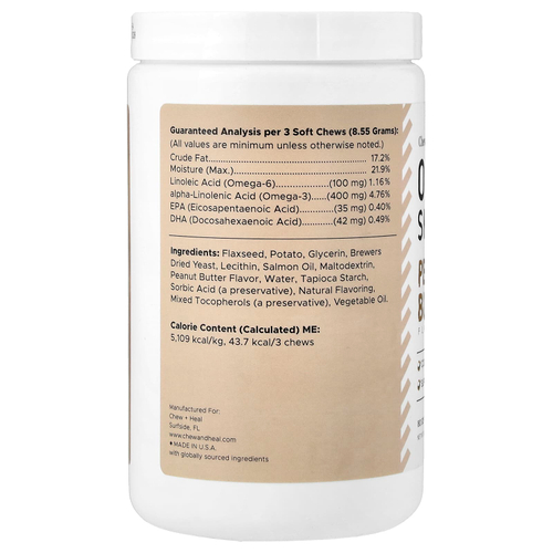 Chew + Heal, Omega Skin + шерсти, для собак и кошек, арахисовое масло, 180 жевательных таблеток, 513 г (18 унций)
