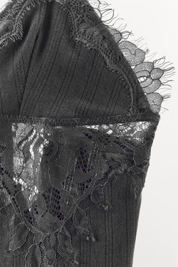 ZARA ТОП КРУПНОЙ ВЯЗКИ С КРУЖЕВОМ, ТЕМНО-СЕРЫЙ